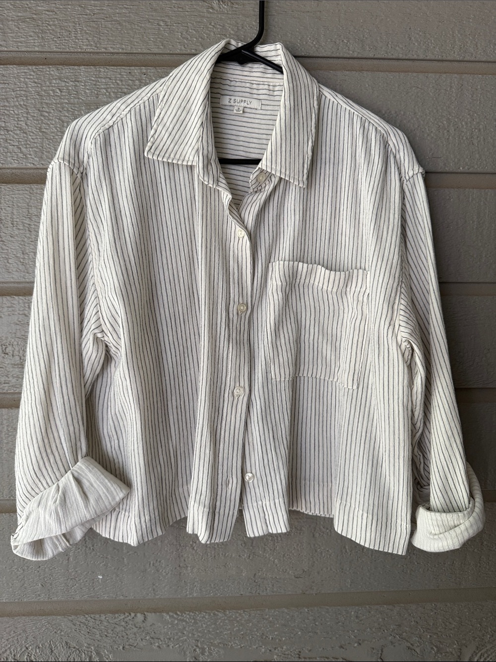 Z Supply Cream Shirt with Thin Black Pinstripes